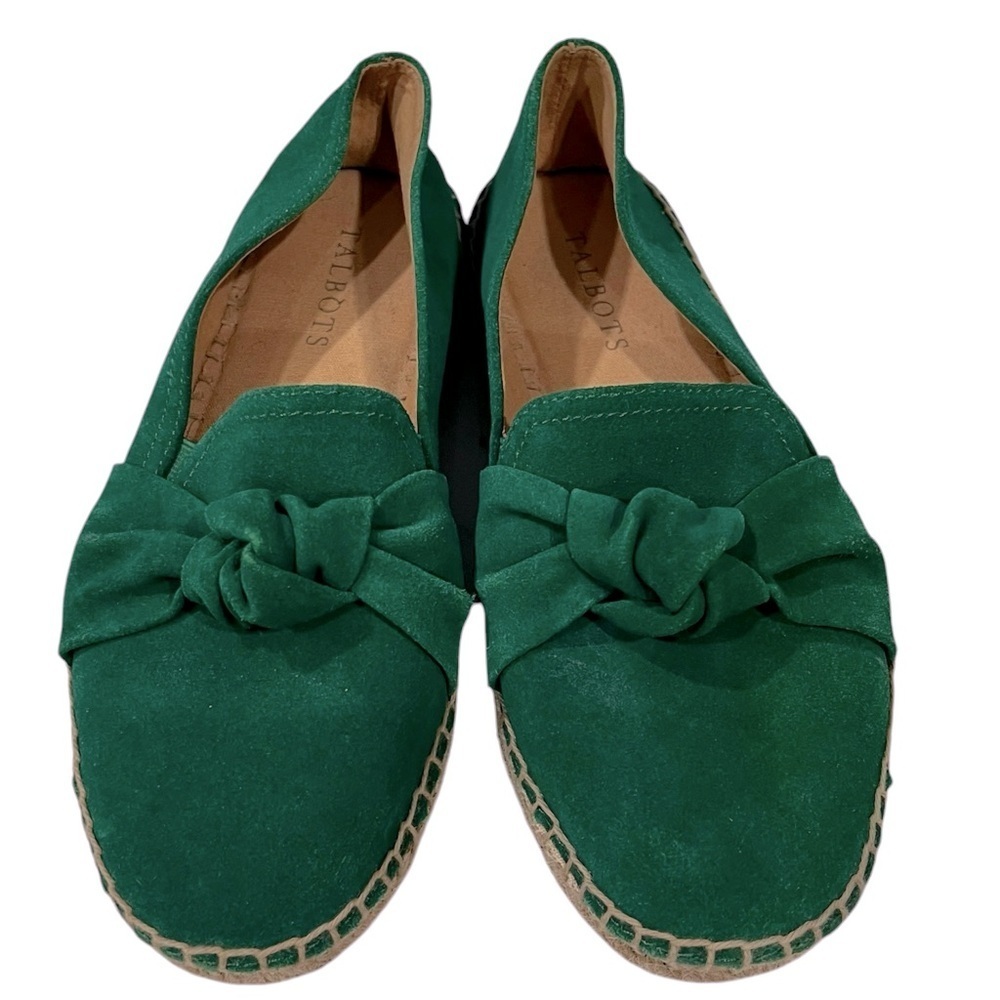 Talbots Izzy Knot Green Suede Leather Espadrilles Clover Queen Shoes Size 6